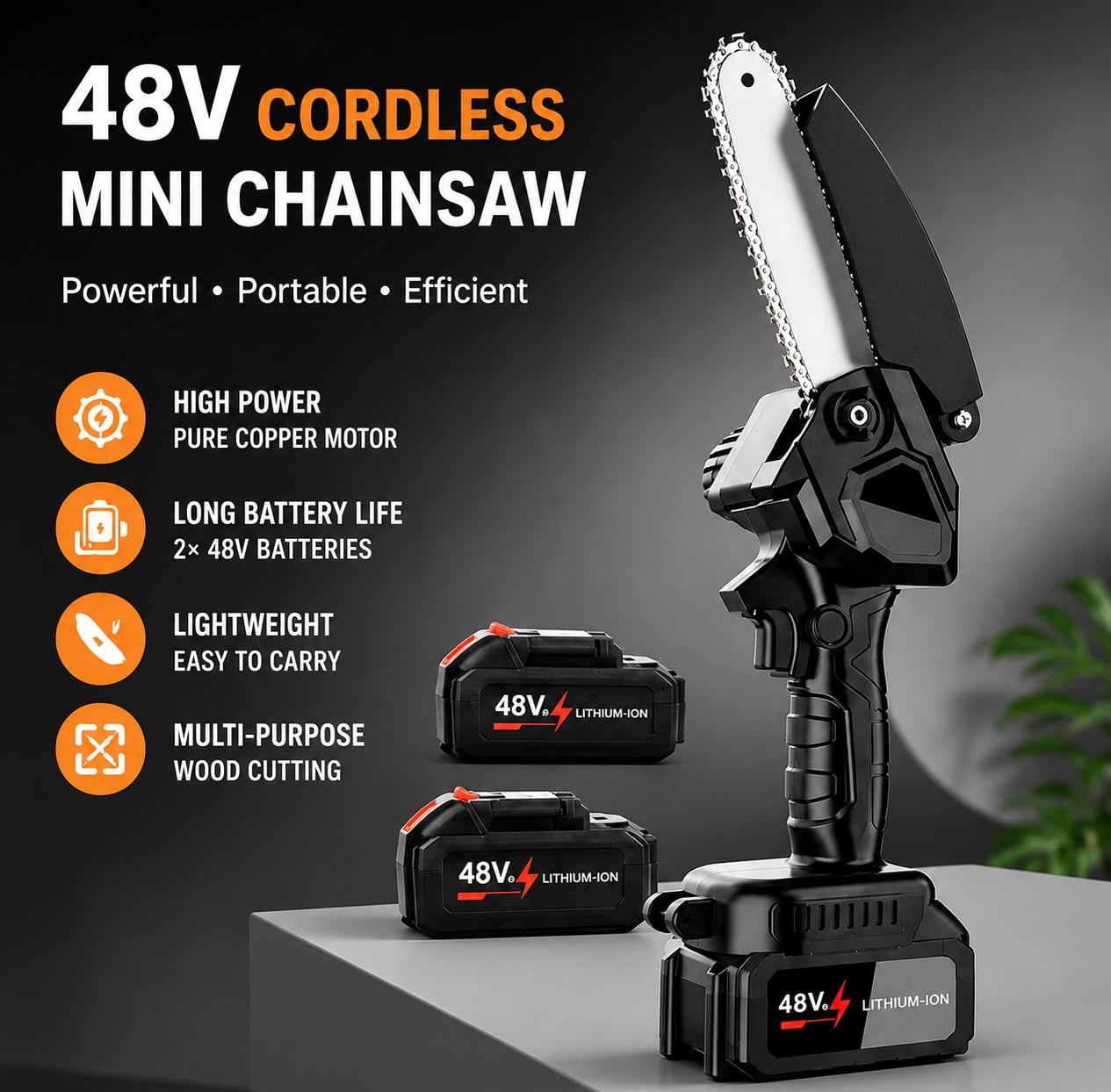 Drujbă electrică 8 inch cu 2 acumulatori 48V și kit complet de accesorii