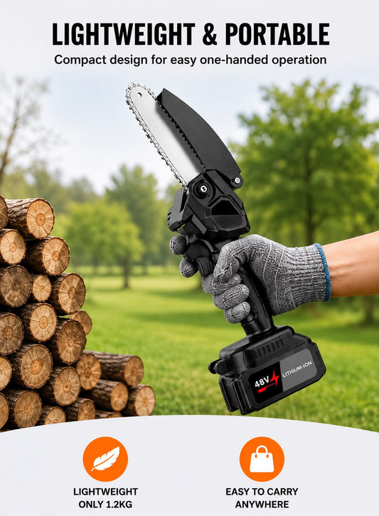 Drujbă electrică 8 inch fără fir cu lamă și lanț de tăiere