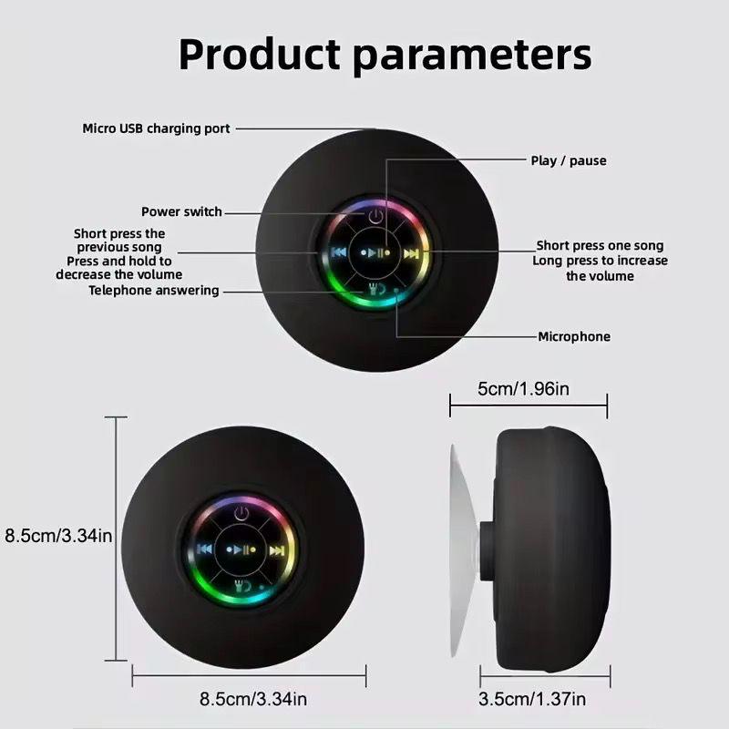 Boxă Bluetooth pentru duș cu inel luminos RGB și microfon integrat