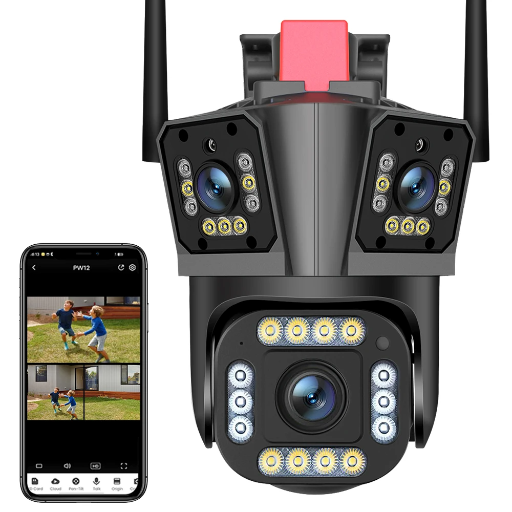Camera de Supraveghere Tripla WIFI 12MP Ultra HD — Control și Siguranță Zi de Zi