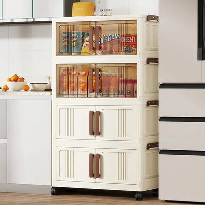 Dulap depozitare pliabil cu usi si roti crem 45 cm — Confort Practic Pentru Casa Ta