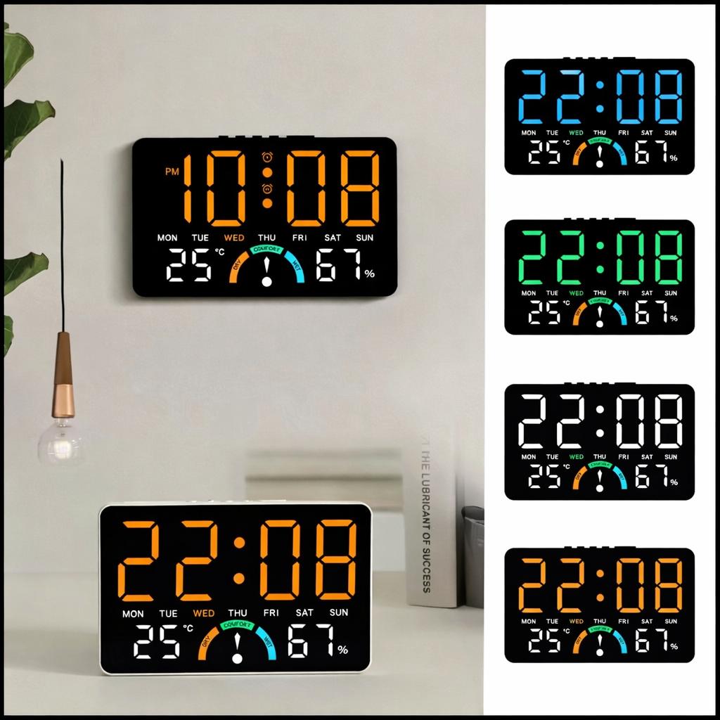 Ceas digital LED cu termometru si higrometru Afisaj mare iluminat — Confort Practic Pentru Casa Ta