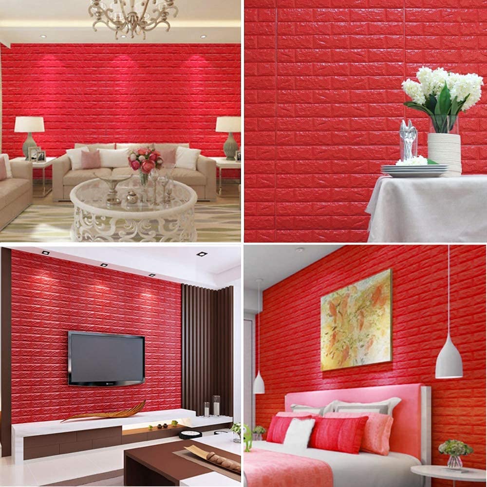 Tapet 3D caramida rosie auto-adeziv pentru interior 70 x 77 — Confort Practic Pentru Casa Ta