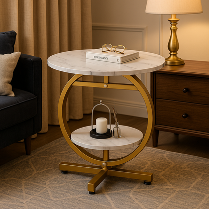 Masuta de cafea rotunda cu design tip marmura — Confort Practic Pentru Casa Ta
