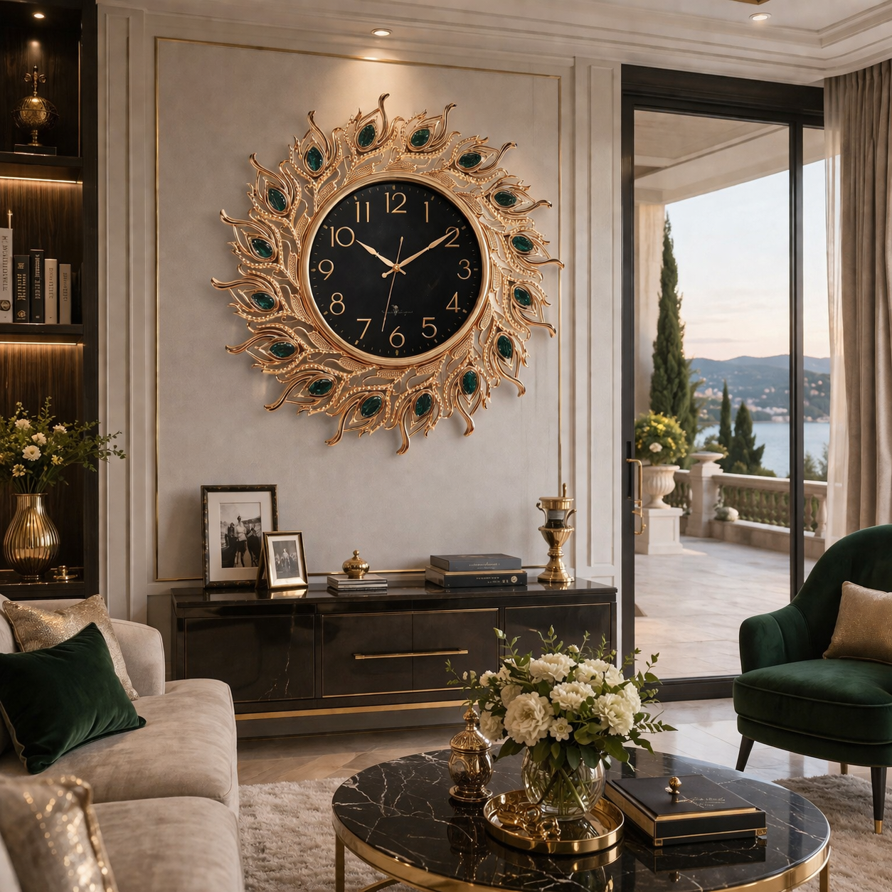 Ceas de perete decorativ 70 cm de paun design elegant — Confort Practic Pentru Casa Ta