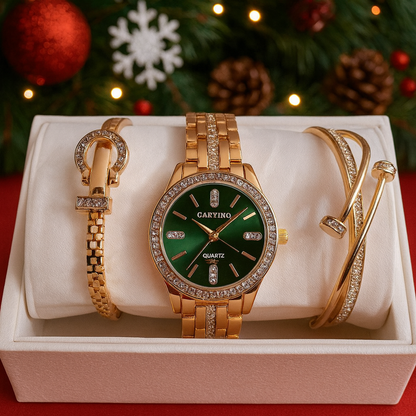 Set Ceas Elegant Dama cu Bratari Decorate cu Cristale — Utilitate Smart Zi de Zi