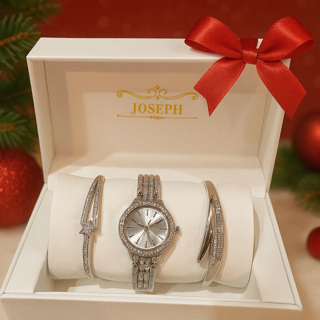 Set Ceas Elegant Dama cu Bratari Decorate cu Cristale — Utilitate Smart Zi de Zi