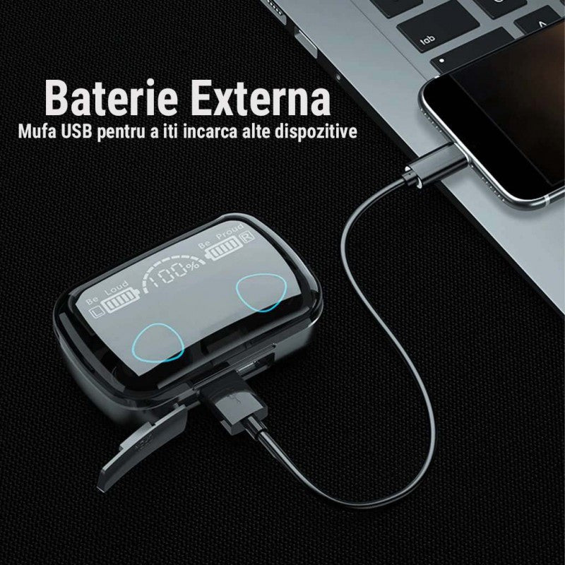 Casti wireless M10 Bluetooth 5.3 LED — Utilitate Smart Zi de Zi
