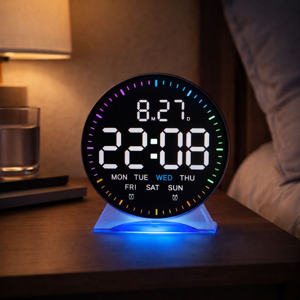 Ceas digital LED inteligent cu calendar complet alarma si iluminare — Confort Practic Pentru Casa