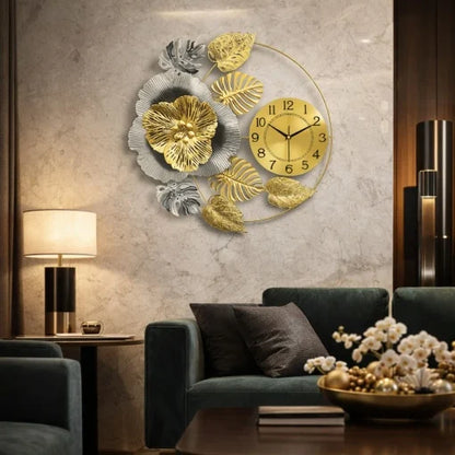 Ceas de perete decorativ floral auriu argintiu 60 cm — Confort Practic Pentru Casa Ta