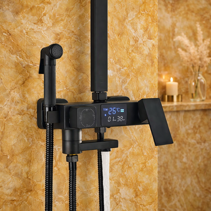 Coloană de Duș Premium cu Afișaj Digital LCD și 5 Funcții, Negru Mat, A-165-10