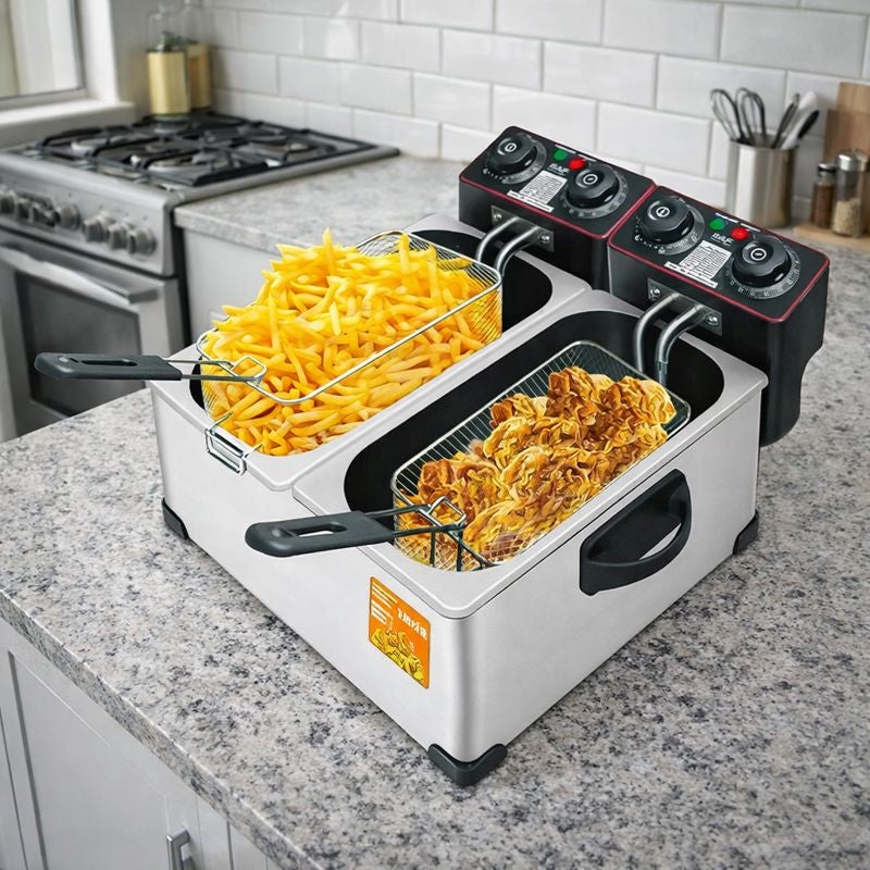 Friteuza dubla RAF R.5223 2x3L 4000W inox — Mai Mult Confort în Bucătărie