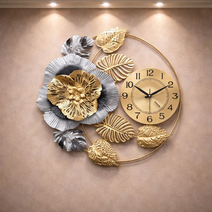 Ceas de perete decorativ floral auriu argintiu 60 cm — Confort Practic Pentru Casa Ta