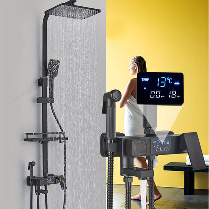 Coloană de Duș Premium cu Afișaj Digital LCD și 5 Funcții, Negru Mat, A-165-10