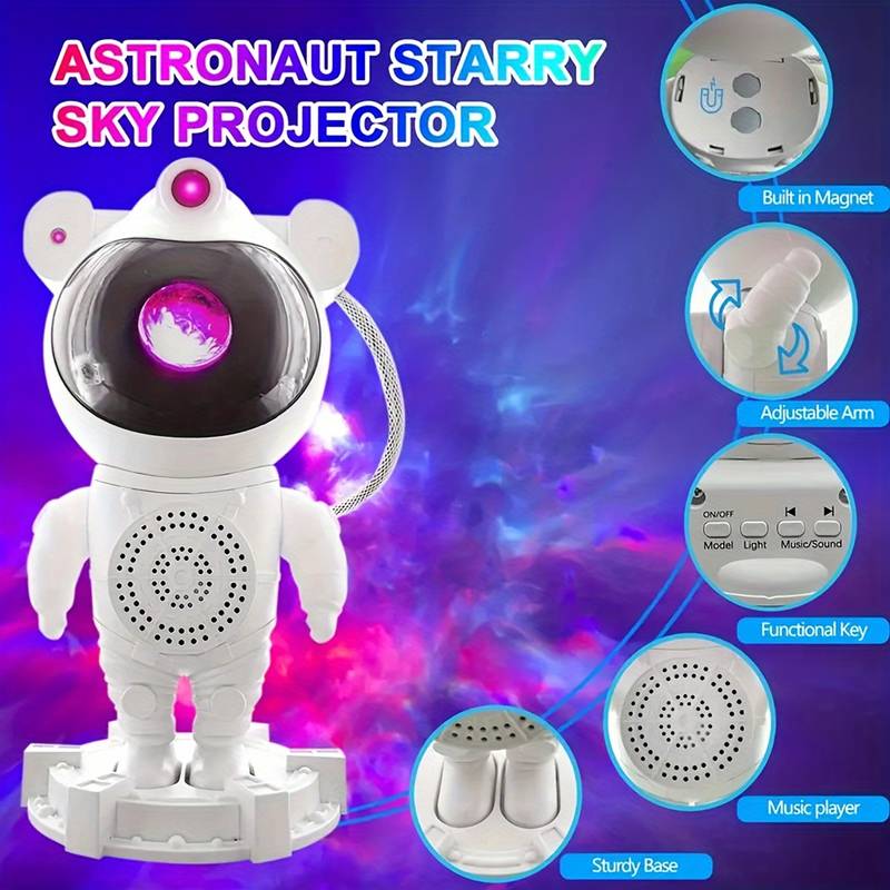 Proiector Astronaut Galaxy cu Aurora Boreală, Bluetooth, Boxă și Telecomandă, A-125-12