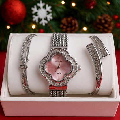 Set Ceas Elegant Dama cu Bratari Decorate cu Cristale — Utilitate Smart Zi de Zi