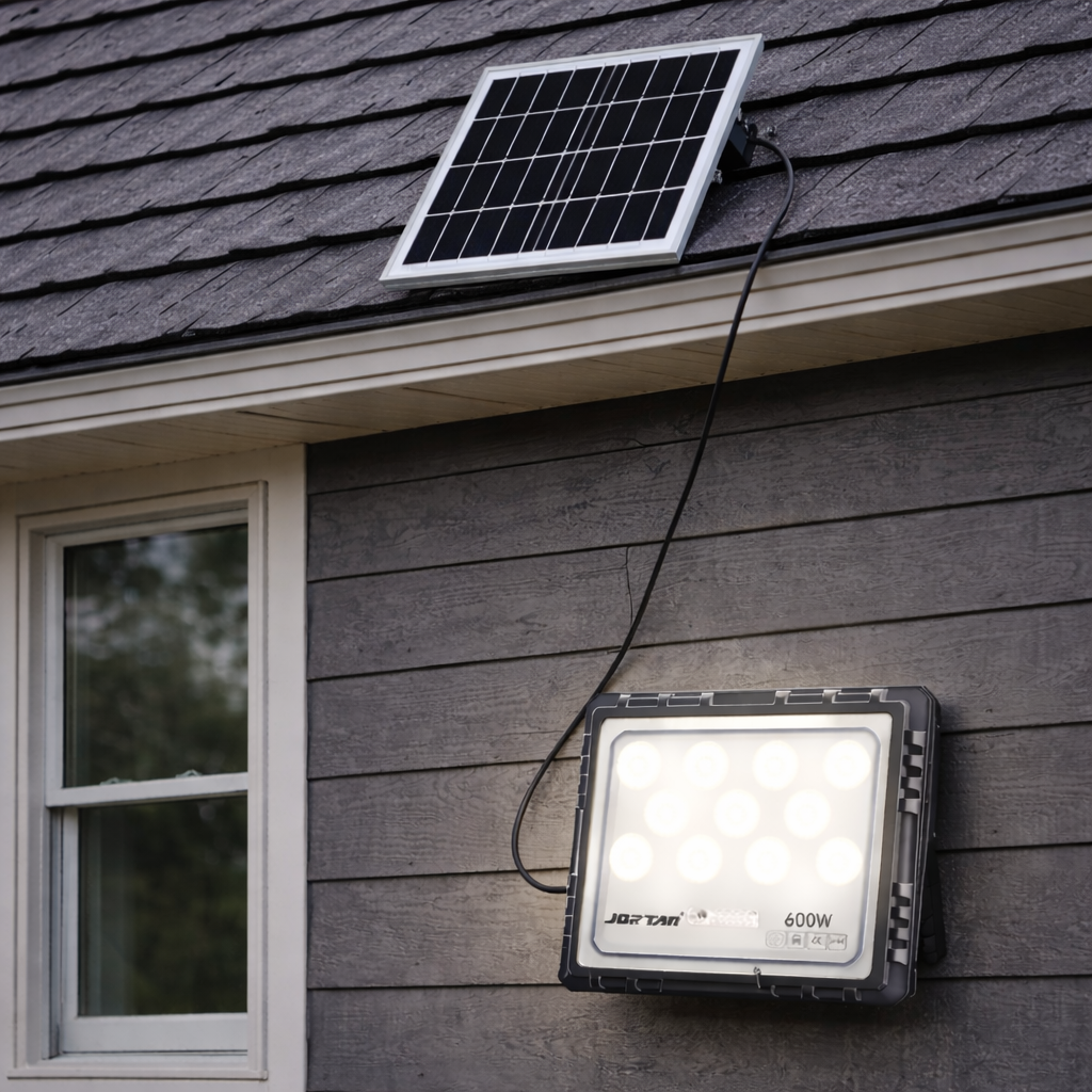Proiector solar LED Jortan 600/800/1000W cu panou solar IP66 — Ambient Modern Pentru Acasă