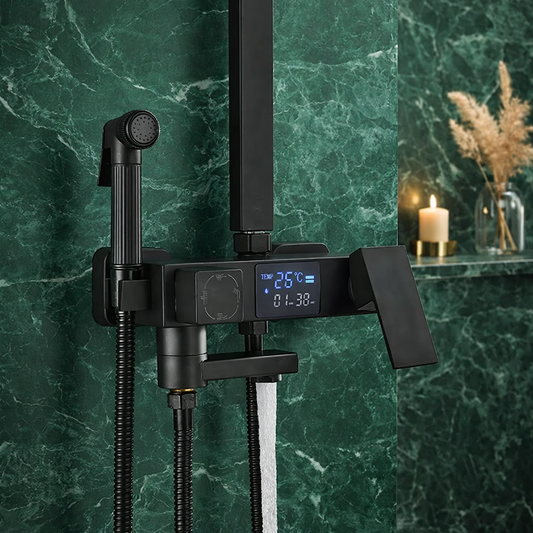 Coloană de Duș Premium cu Afișaj Digital LCD și 5 Funcții, Negru Mat, A-165-10