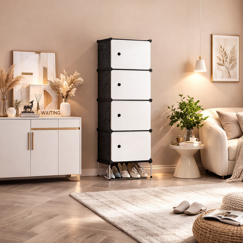 Organizator depozitare 4 compartimente 42x36x136 cm Alb — Confort Practic Pentru Casa Ta