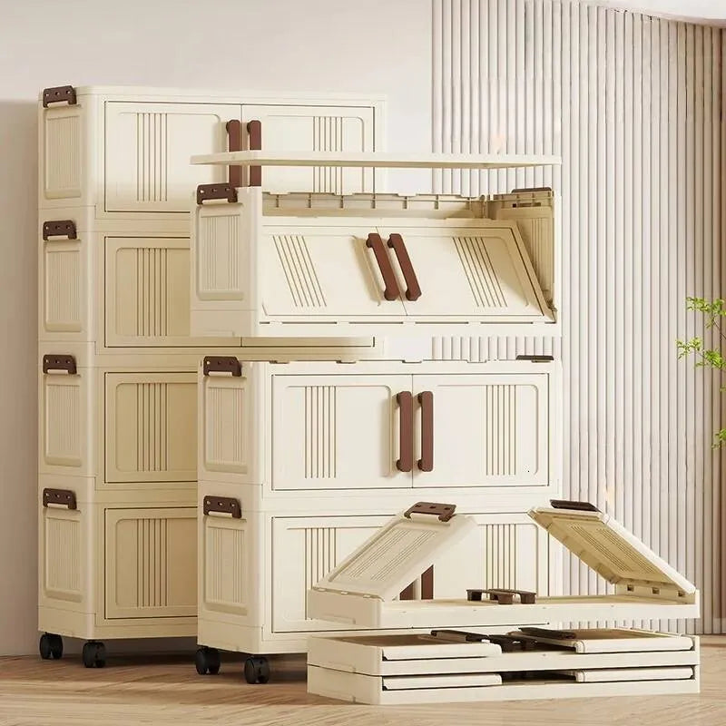 Dulap depozitare pliabil cu usi si roti crem 45 cm — Confort Practic Pentru Casa Ta