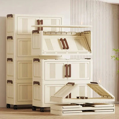 Dulap depozitare pliabil cu usi si roti crem 45 cm — Confort Practic Pentru Casa Ta