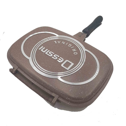 Tigaie Dublă Grill Dessini 36 cm cu Interior Antiaderent și Garnitură Silicon, A-127-35
