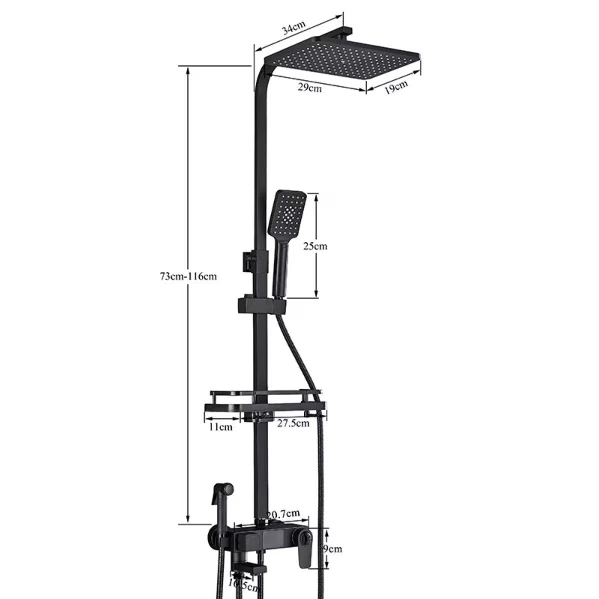 Coloană de Duș Premium cu Afișaj Digital LCD și 5 Funcții, Negru Mat, A-165-10