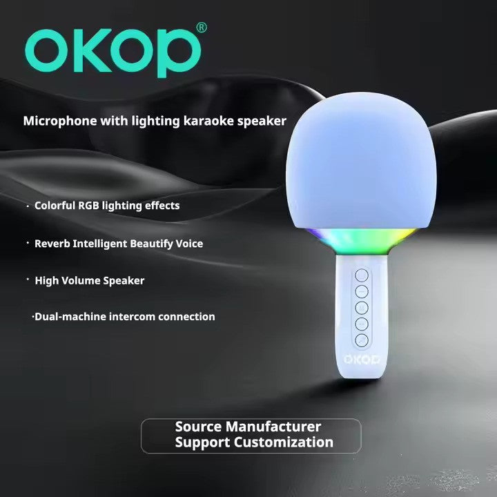 Microfon Karaoke Wireless cu Boxa si LED RGB OKOP KP-M110 — Utilitate Smart Zi de Zi