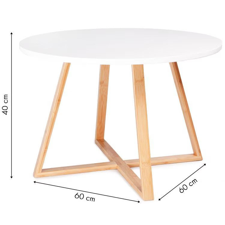 Masa de cafea rotunda 60 cm blat MDF picioare bambus — Confort Practic Pentru Casa Ta