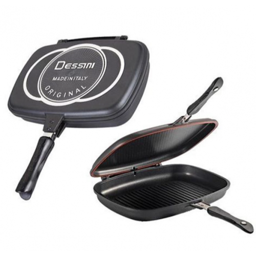 Tigaie Dublă Grill Dessini 36 cm cu Interior Antiaderent și Garnitură Silicon, A-127-35