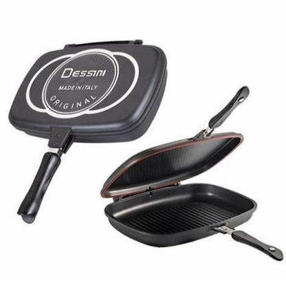 Tigaie Dublă Grill Dessini 36 cm cu Interior Antiaderent și Garnitură Silicon, A-127-35
