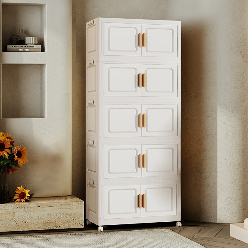Dulap depozitare pliabil cu usi si roti crem 45 cm — Confort Practic Pentru Casa Ta