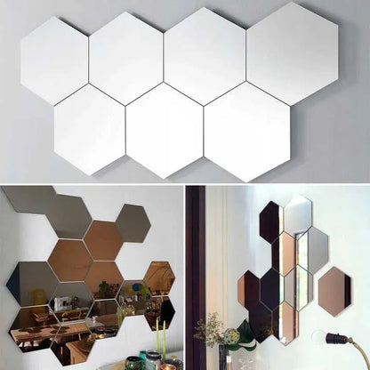 Set 12 oglinzi acrilice autoadezive decorative forma hexagon 20 si — Confort Practic Pentru Casa