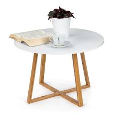 Masa de cafea rotunda 60 cm blat MDF picioare bambus — Confort Practic Pentru Casa Ta