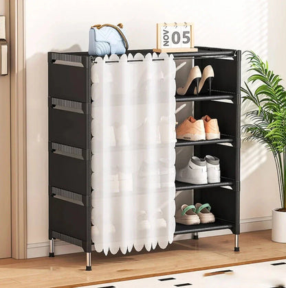 Organizator pantofi 5 rafturi cu Perdea de protectie — Confort Practic Pentru Casa Ta