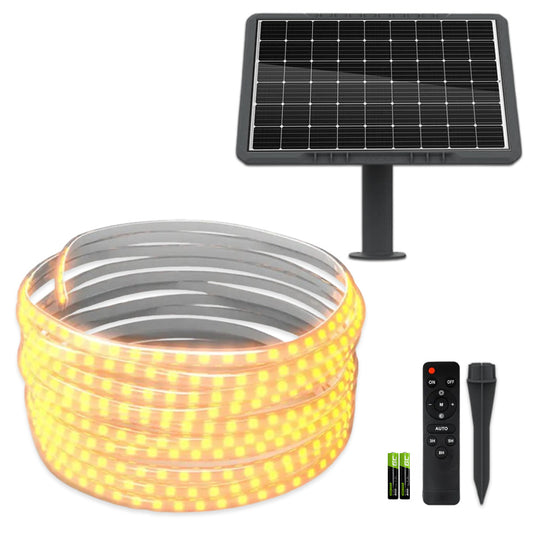 Kit Bandă LED Solară Alb Cald 10m cu Panou Monocristalin 100W, IP65, CLS-IL027