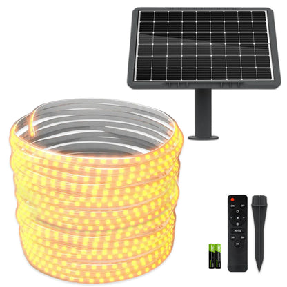 Kit Bandă LED Solară Alb Cald 20m cu Panou Monocristalin 200W și Telecomandă, CLS-IL028