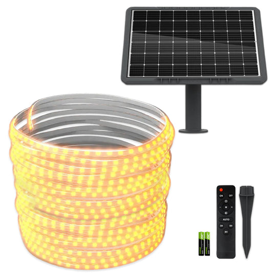 Kit Bandă LED Solară Alb Cald 20m cu Panou Monocristalin 200W și Telecomandă, CLS-IL028