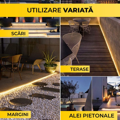 Kit Bandă LED Solară Alb Cald 10m cu Panou Monocristalin 100W, IP65, CLS-IL027
