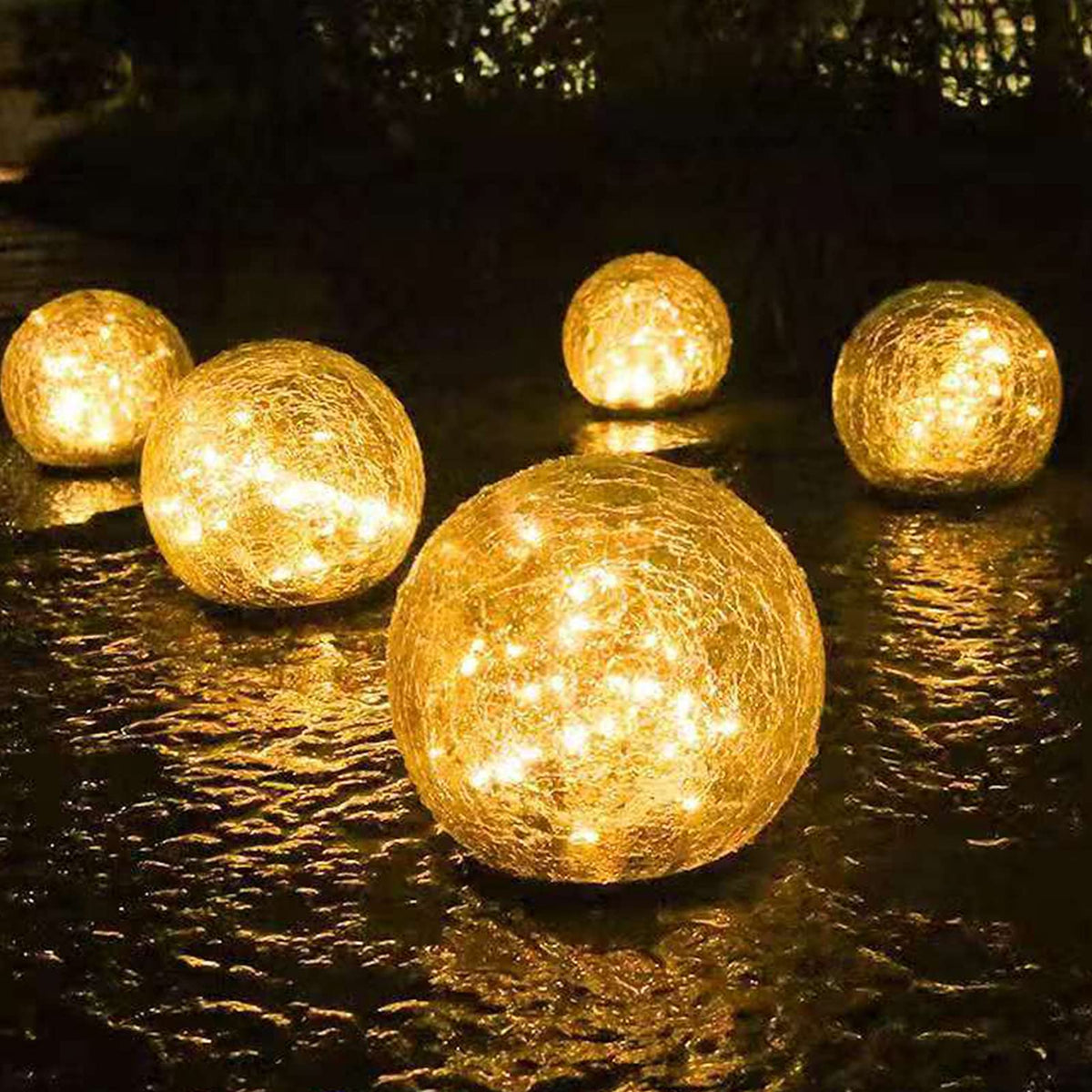 Lampă solară glob din sticlă crăpată cu lumină alb cald