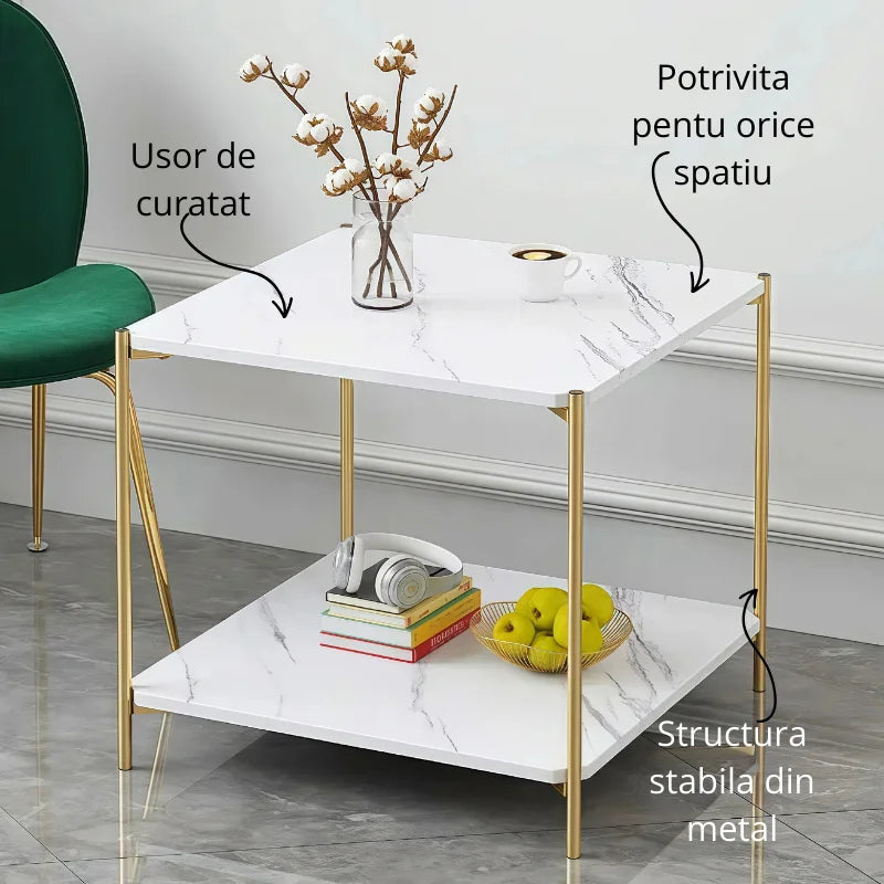 Masuta de cafea moderna cu blat tip marmura si cadru — Confort Practic Pentru Casa Ta