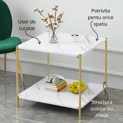 Masuta de cafea moderna cu blat tip marmura si cadru — Confort Practic Pentru Casa Ta