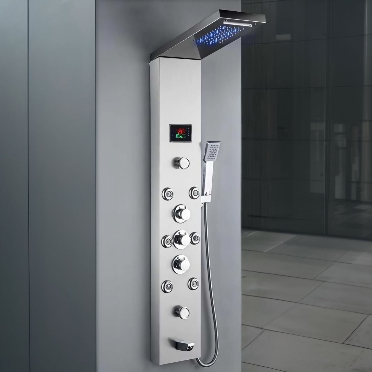 Panou dus modern din otel inoxidabil 304 cu functie cascada — Confort Practic Pentru Casa Ta