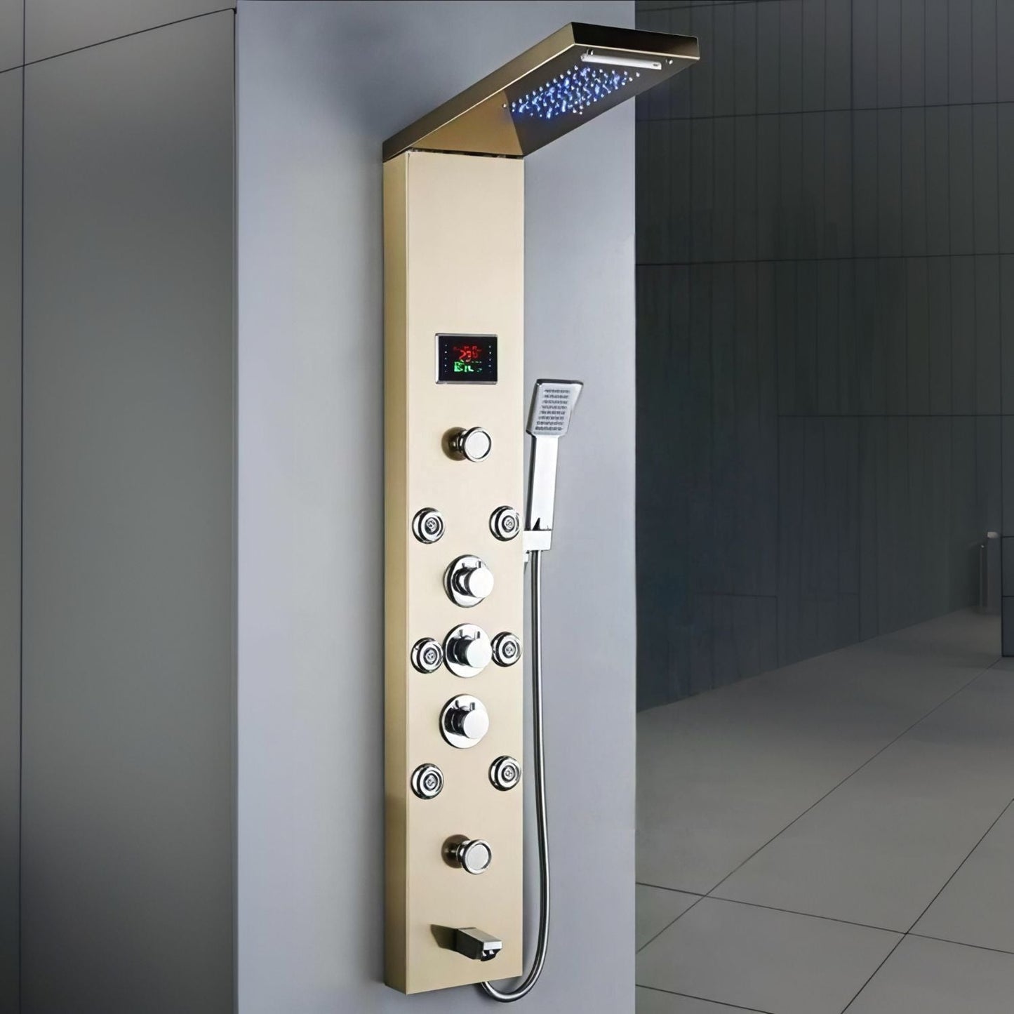 Panou dus modern din otel inoxidabil 304 cu functie cascada — Confort Practic Pentru Casa Ta