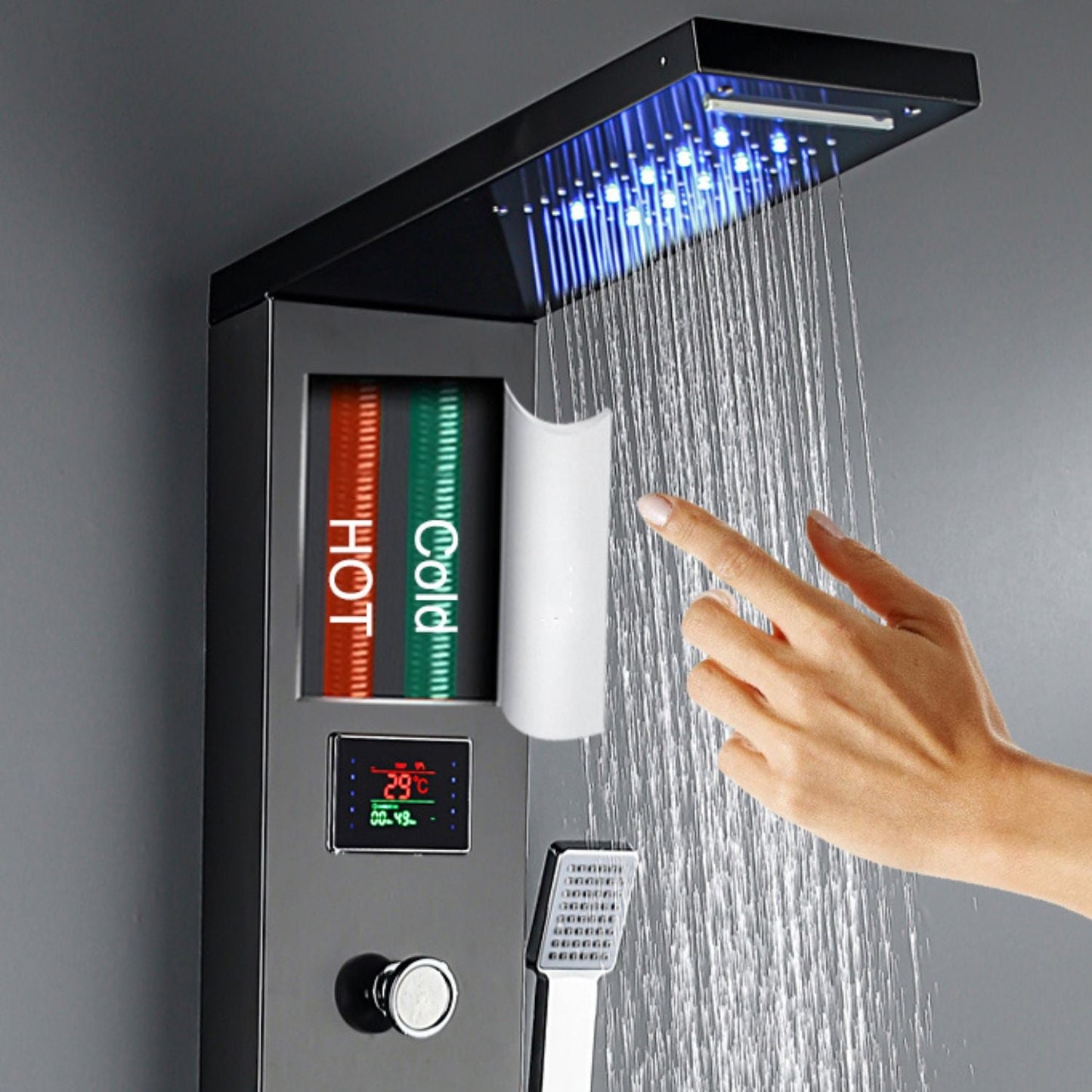 Panou dus modern din otel inoxidabil 304 cu functie cascada — Confort Practic Pentru Casa Ta