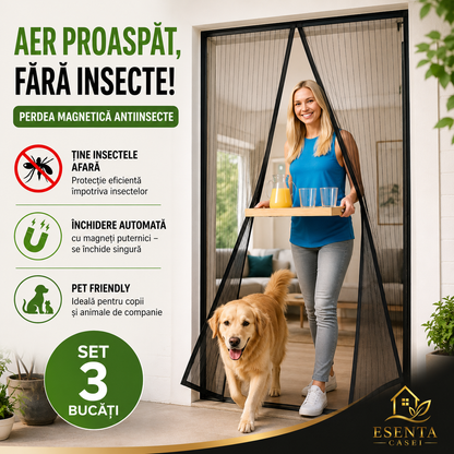 Set 3 Perdele Magnetice Anti-Insecte 210x100 cm pentru Uși și Balcon, A-162-9