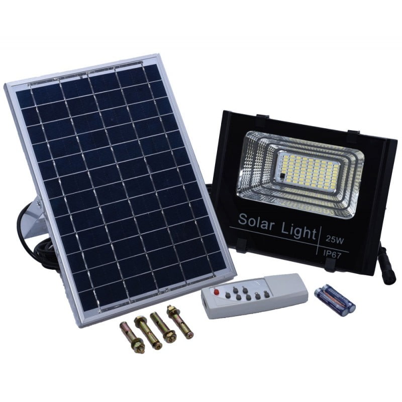 Proiector Solar LED 25W cu Panou Separat, Telecomandă, Temporizator și IP67, Q-18D034