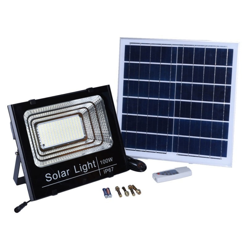 Proiector Solar LED 100W cu Panou Separat, Telecomandă și Protecție IP67, Q-18D037