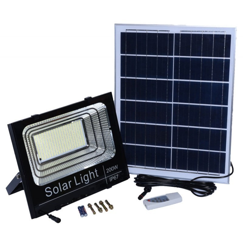 Proiector Solar LED 200W cu Panou Separat, Telecomandă și Protecție IP67, Q-18D038