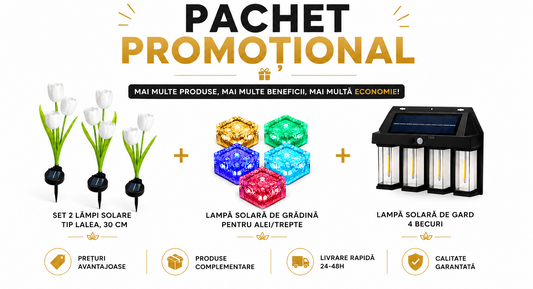 Pachet Iluminat Solar Grădină — Lalele, Lampă Alei și Lampă Gard, 3 Produse